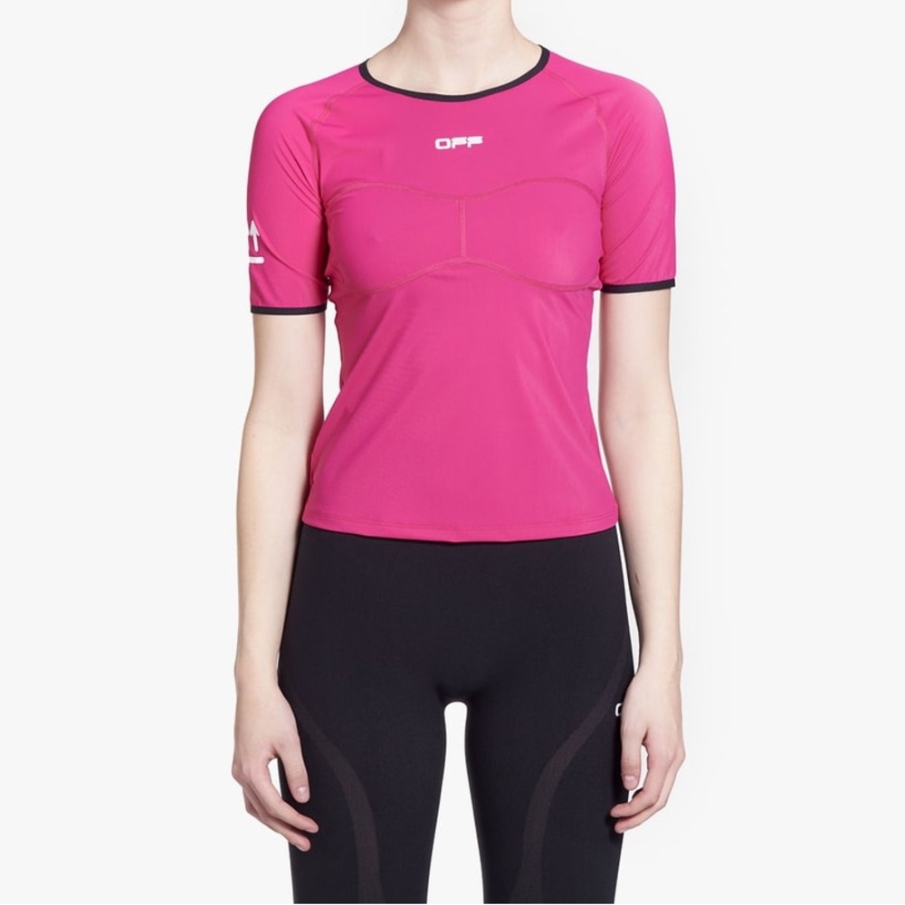 EUC Virgil Abloh OFF-WHITE Pink & Black OFF ACTIVE Short Sleeved Stretch Top - Picture 3 of 17